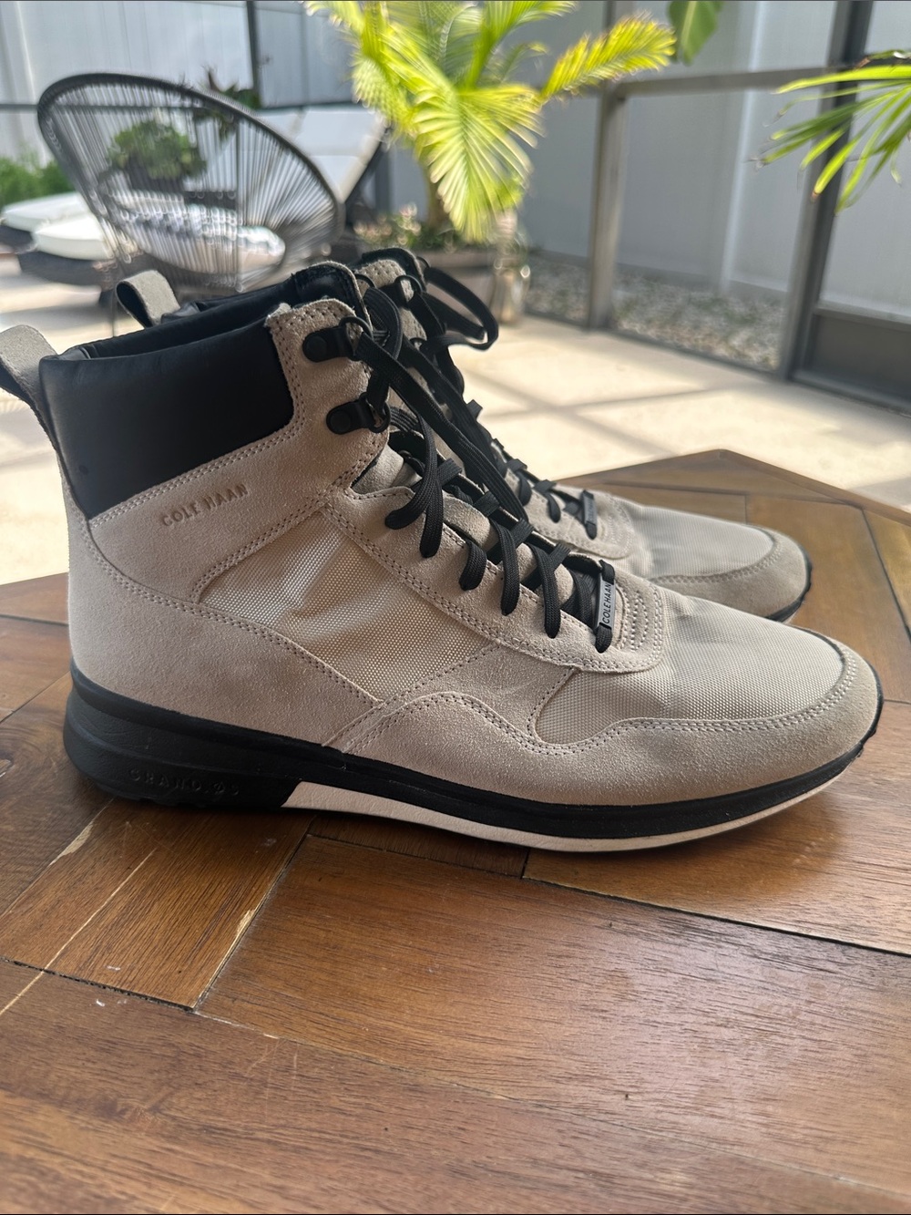 Cole Haan Men's Beige and Black High-Top Boots, New without tags